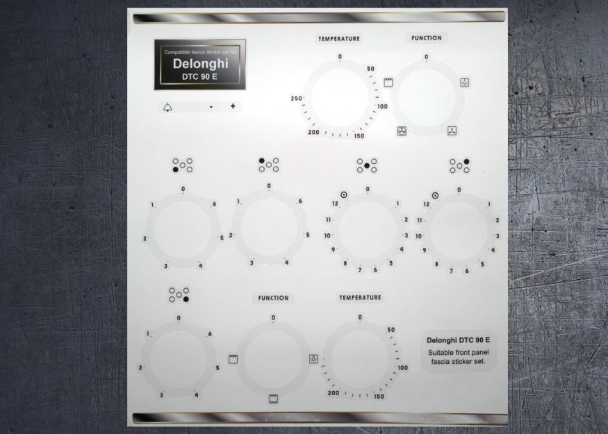 (image for) Delonghi DTC90E compatible fascia sticker set. - Click Image to Close