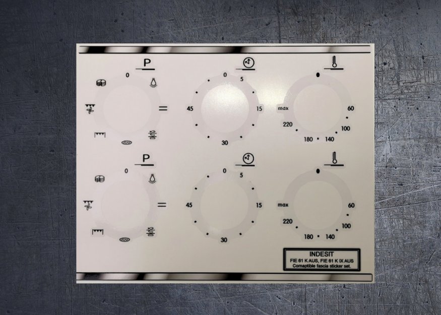 (image for) INDESIT FIE 61 K IX AUS compatible front panel fascia stickers. - Click Image to Close