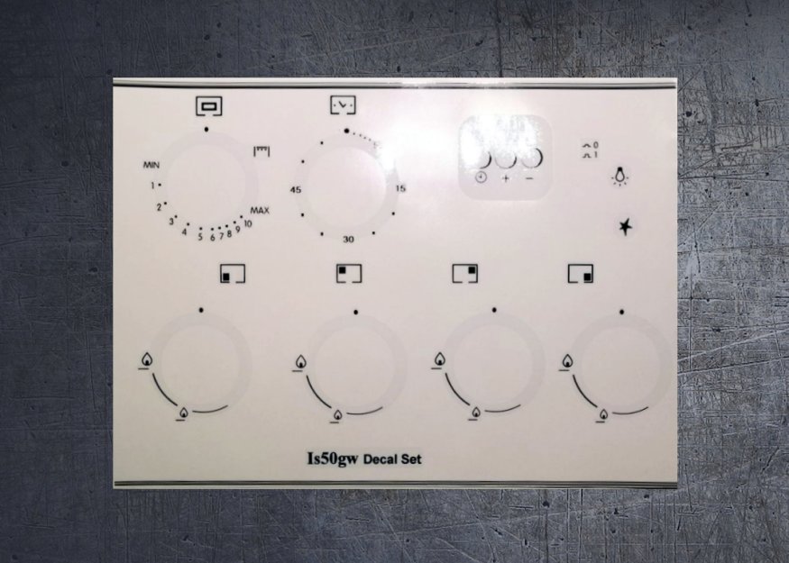 (image for) INDESIT IS50GW, IS50G1X compatible front panel decal stickers. - Click Image to Close