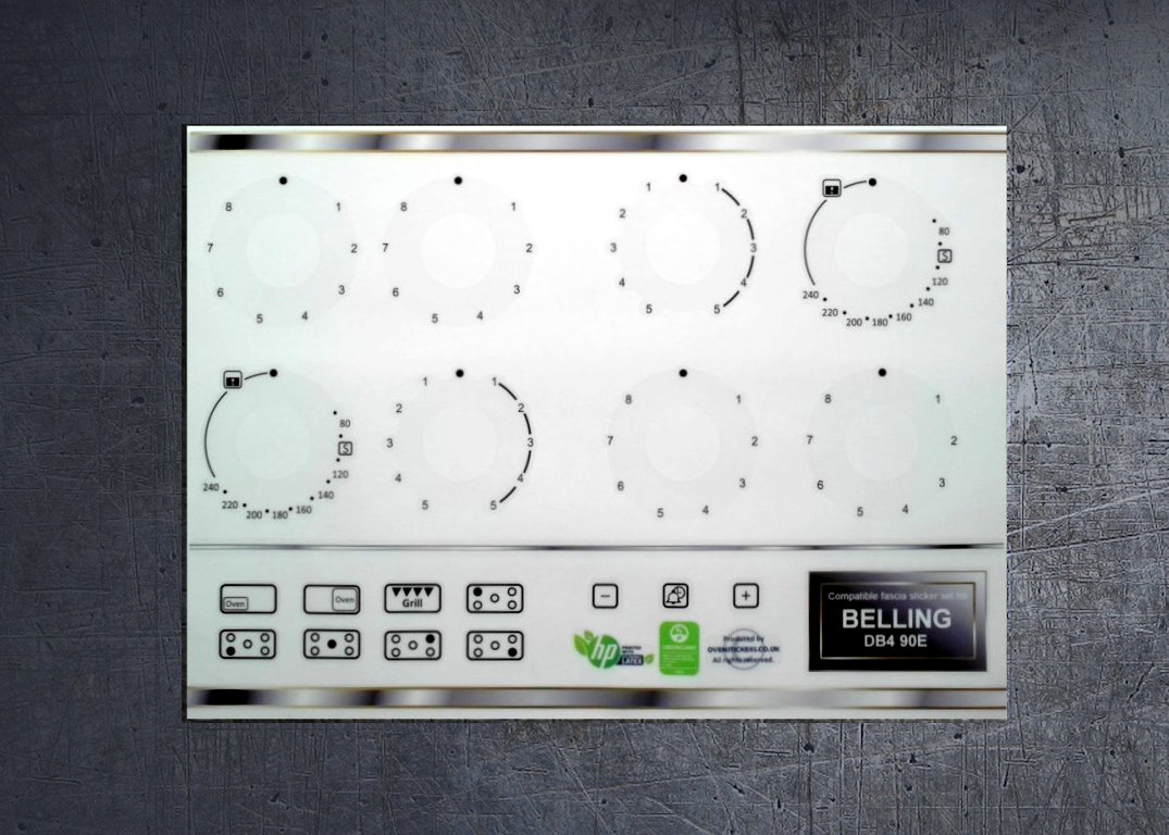 Belling DB4 90E Compatible fascia sticker set. (image for) Belling DB4 90E Compatible fascia sticker set.