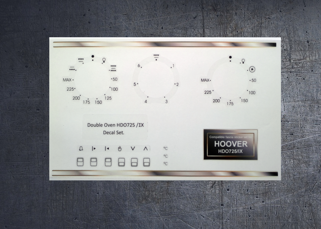 Hoover HDO725/1X oven, compatible fascia sticker set. (image for) Hoover HDO725/1X oven, compatible fascia sticker set.