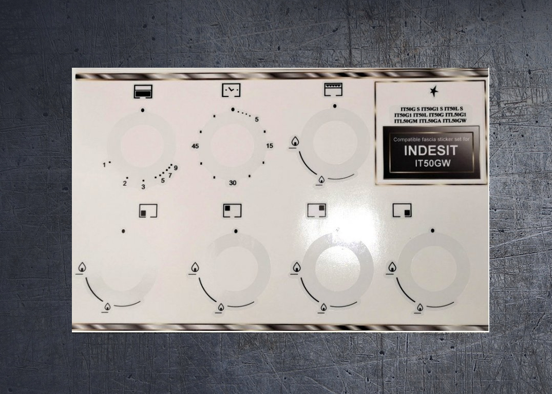 INDESIT IT50G, ITL50GW compatible fascia panel stickers. (image for) INDESIT IT50G, ITL50GW compatible fascia panel stickers.