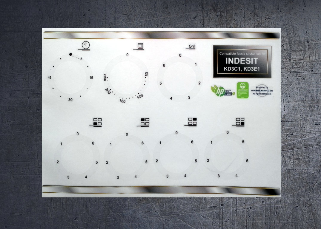 INDESIT KD3C1 compatible fascia stickers, may suit others. (image for) INDESIT KD3C1 compatible fascia stickers, may suit others.
