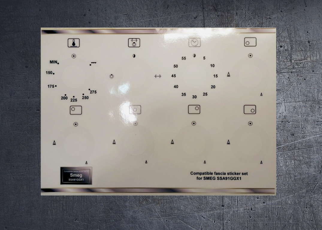 Smeg SSA91GGX1 Compatible fascia sticker set. (image for) Smeg SSA91GGX1 Compatible fascia sticker set.