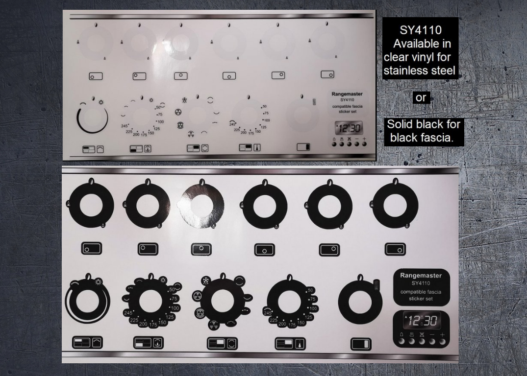 Smeg SY4110 compatible fascia sticker set. (image for) Smeg SY4110 compatible fascia sticker set.